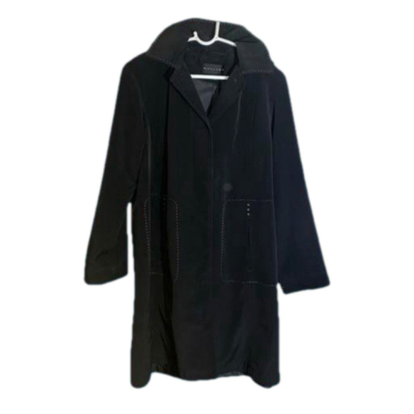 Vintage Gallery Black Hooded Rain Trench Coat Small - Picture 2 of 15